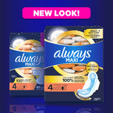 Always Maxi Overnight Pads with Wings, Size 4, Overnight, Unscented, 28 Count x 3 (84 Count Total) (Packaging May Vary)