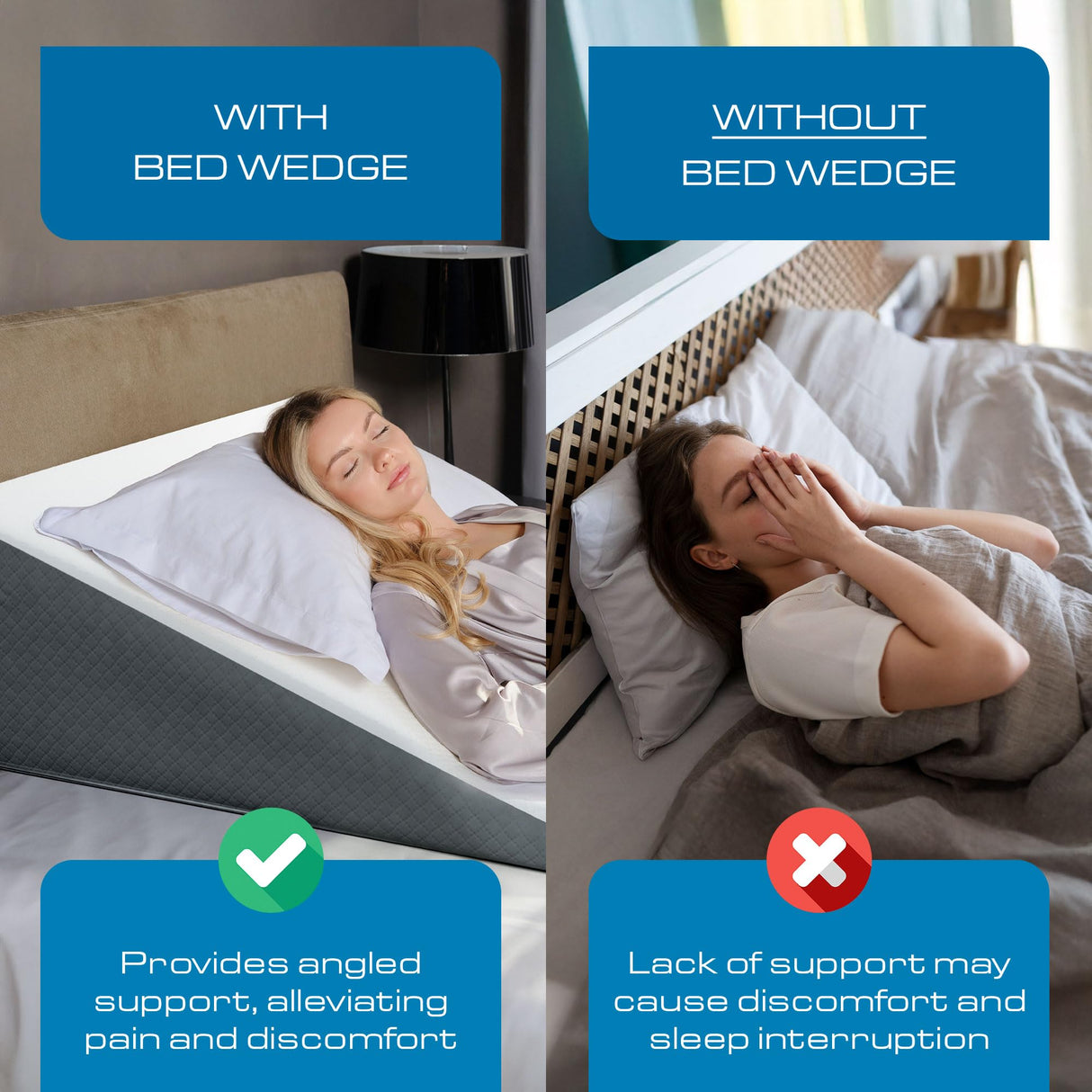 Kölbs Bed Wedge Pillow for Sleep Apnea, Sleeping Comfort, Relaxing, Acid Reflux, Heartburn and Back Pain Relief. Cushion for Sitting Up in Bed. Memory Foam Top, Chic Jacquard Washable Cover.