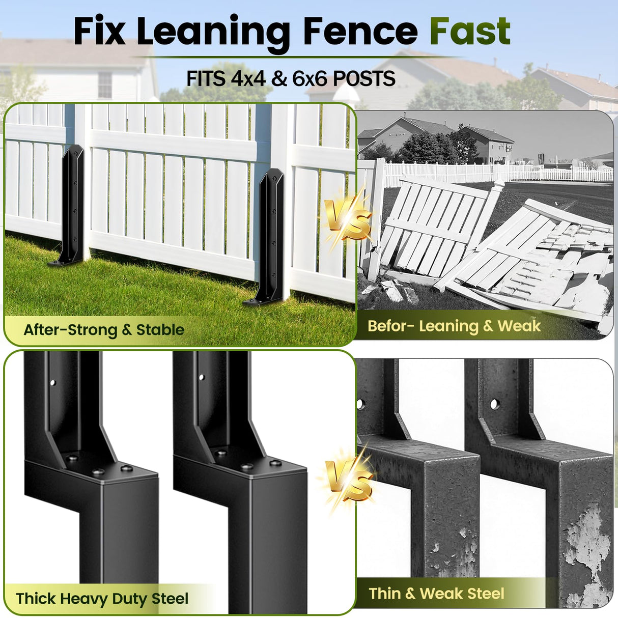 8 Pack Fence Post Repair Kit, Heavy Duty Steel Ground Spike Anchor for Fixing Leaning or Broken 4x4 & 6x6 Wood Posts, No Dig Drive-in Support for Yard, Garden & Fence