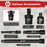 EGOFIX 3/8" Drive Impact Socket Set, 50 Piece Standard SAE (5/16 to 3/4 inch) and Metric (8-22mm) 6 Point, with Adjustable Ratchet Handle, Extension Bars, Impact Universal Joint, Adapter, Cr-V Steel