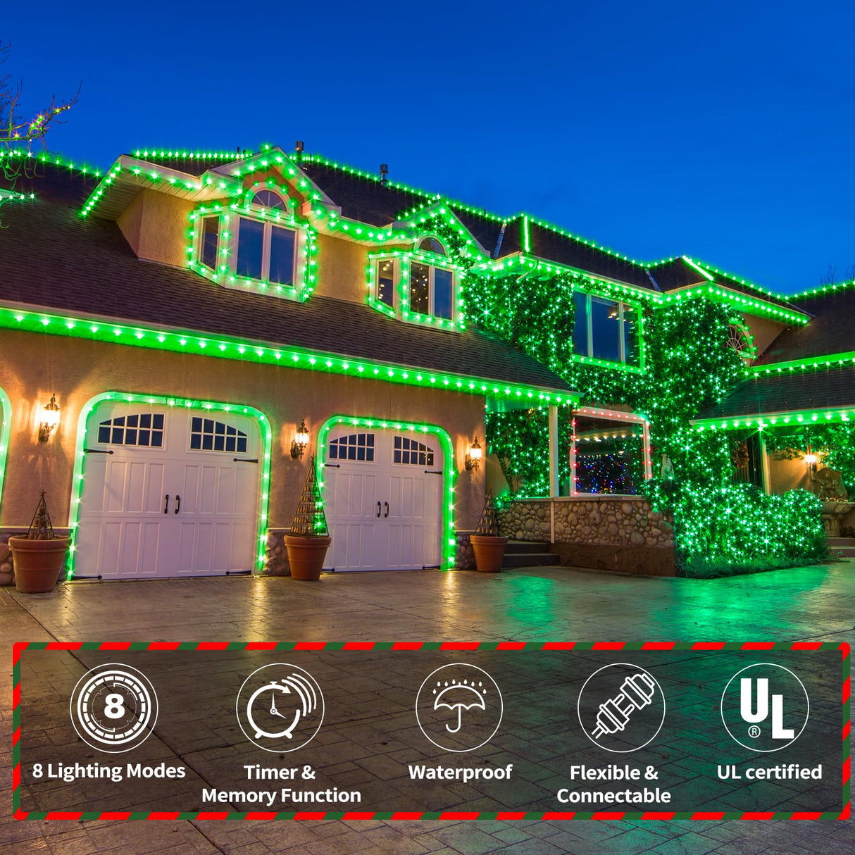 100ft LED Rope Lights Outdoor, 720 LED Connectable and Flexible Tube Lights with 8 Modes, Waterproof LED Rope Lighting for Garden, Patio, Pool, Bedroom, Party, Indoor Outdoor Christmas Decor (Green)