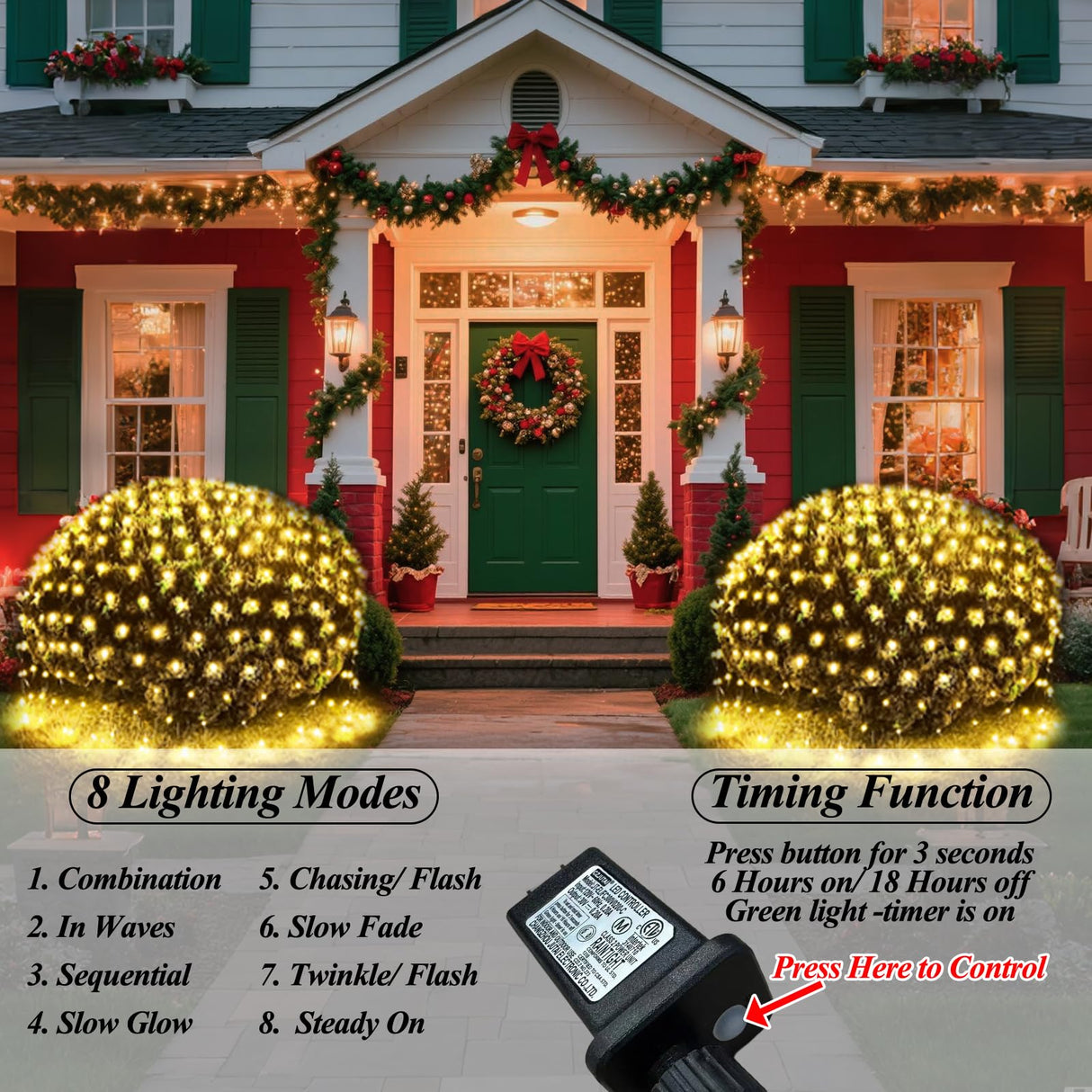 300LED Net Lights, 14.8ft x 5ft 8 Modes Connectable Christmas Outdoor String Mesh Lights, Waterproof Decorative Fairy Light Plug in for Xmas Tree Bushes Holiday Garden Wedding Party - Warm White