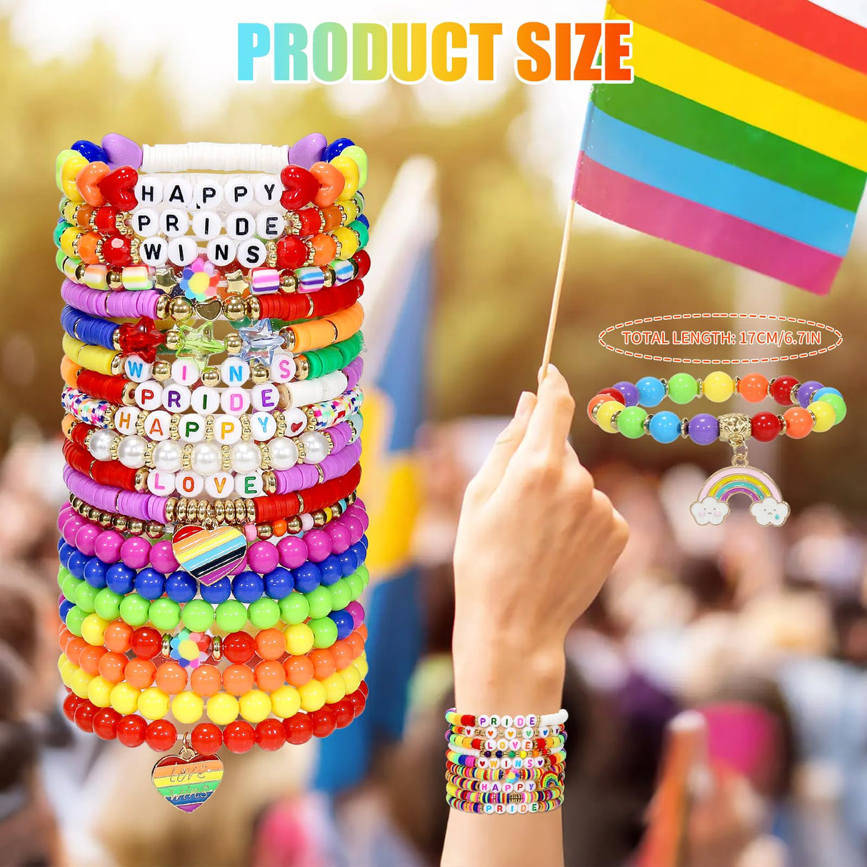 Shcsdr 40 Pcs Pride Bracelets for Women, Friendship Bracelet Bulk