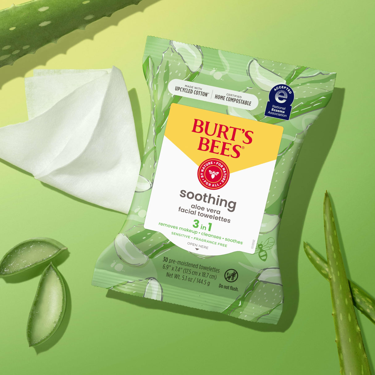 Burt's Bees Stocking Stuffers, Aloe Vera Face Wipes, for Sensitive Skin, Soothing Makeup Remover & Facial Cleansing Towelettes Christmas Gifts, 30 Ct. (3-Pack)