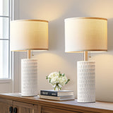 Reaketon 20" Modern Ceramic Table Lamps for Bedroom Set of 2, Small Table Lamps for Night Stands, Living Room, Home Office and Hallways, White