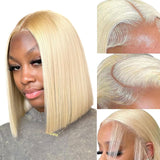 613 Blonde Bob Wig Human Hair 12 Inch 13x4 Blonde Bob Lace Front Wigs Human Hair Pre Plucked 613 Colored 180% Density Straight HD Lace Frontal Short Bob Wigs for Women Glueless Bob Wig with Baby Hair