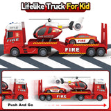 Kids Toys for 3 4 5 6 7 8 Years Old Boys, 25" Fire Truck Toy with Racing Car and Helicopter, Toddler Friction Powered Truck Vehicle Toy with Lights, Sounds for Boys Girls Christmas Birthday Gifts