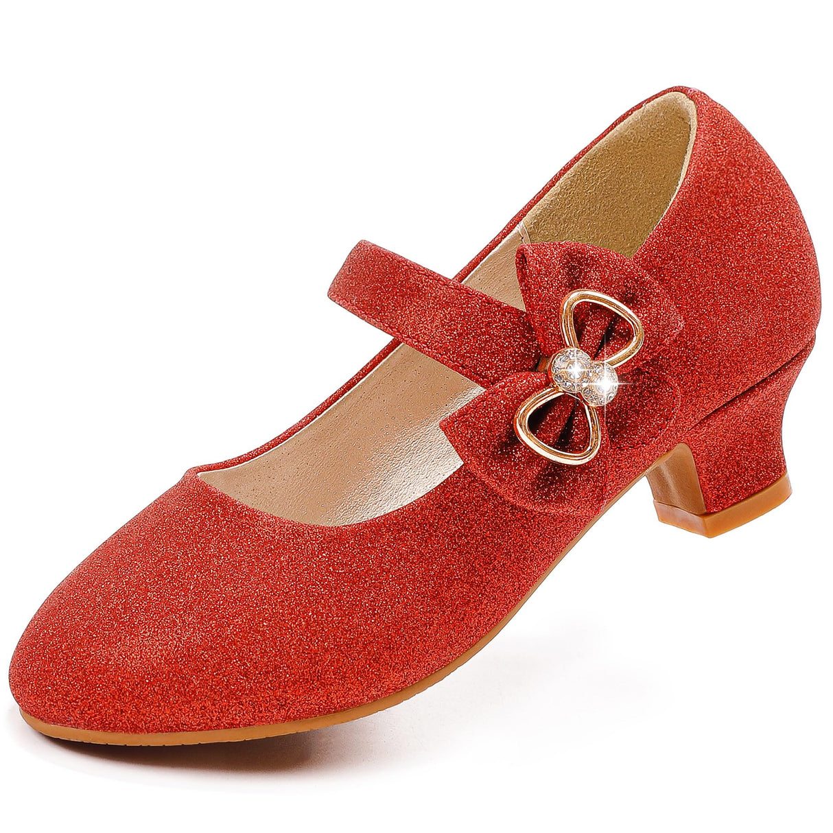 Dufannie Girls High Heels Red Sparkly Shoes for Girls Dress Shoes Princess Glitter Kids Dress Pumps Big Kids Sparkly Heels Size 5 Halloween Christmas Party Dance(3303Red 5)