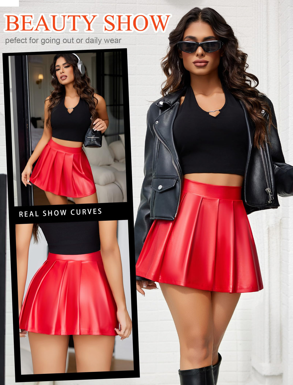 Avidlove Leather Skirts for Women Sexy Schoolgirl Outfits for Roleplaying Christmas Valentine's Skirt Red