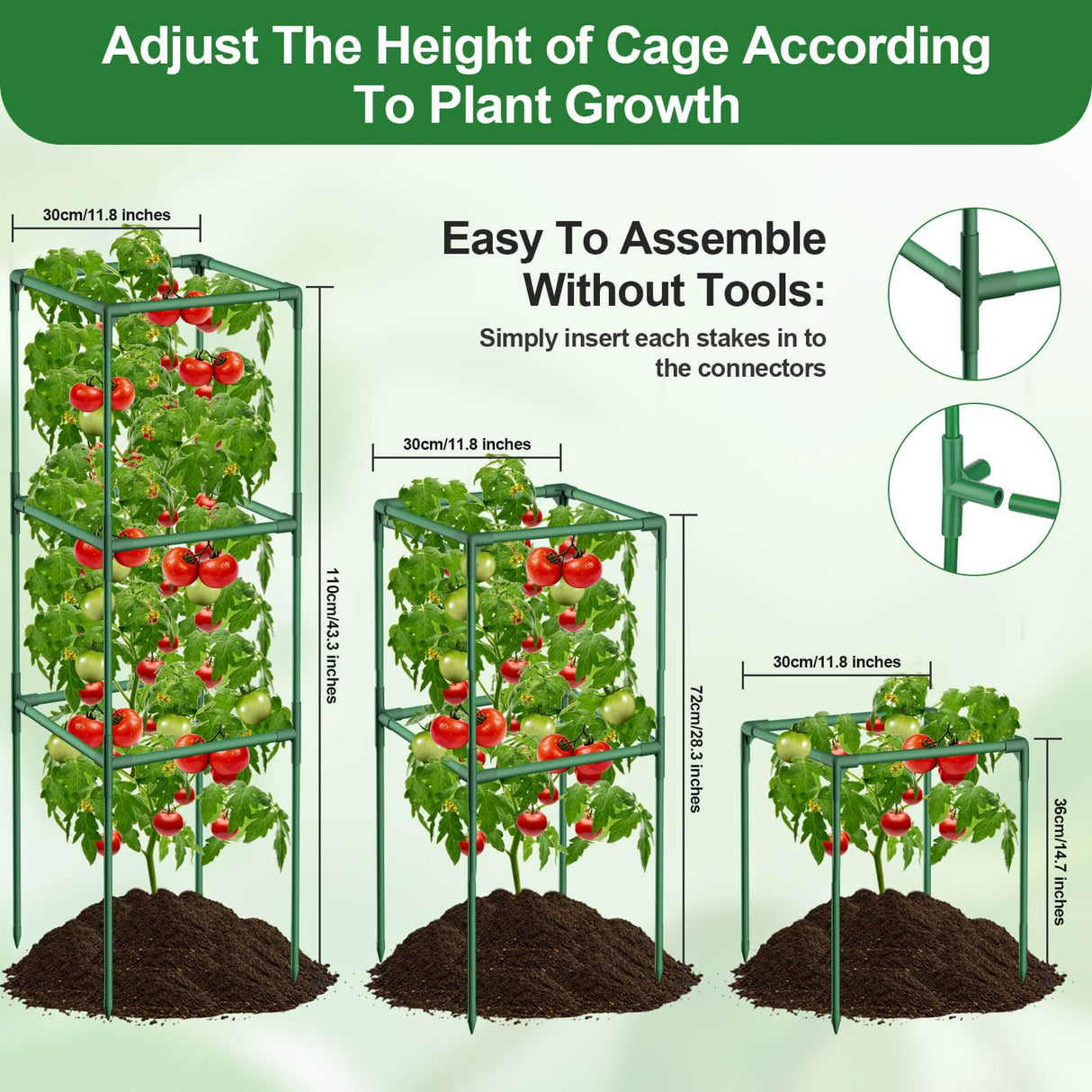 Lezmarket 3 Pack Tomato Cages for Garden, Tomato Trellis for Raised Garden Bed with Plant Clips and Twist Ties for Climbing Plants, 43 inches
