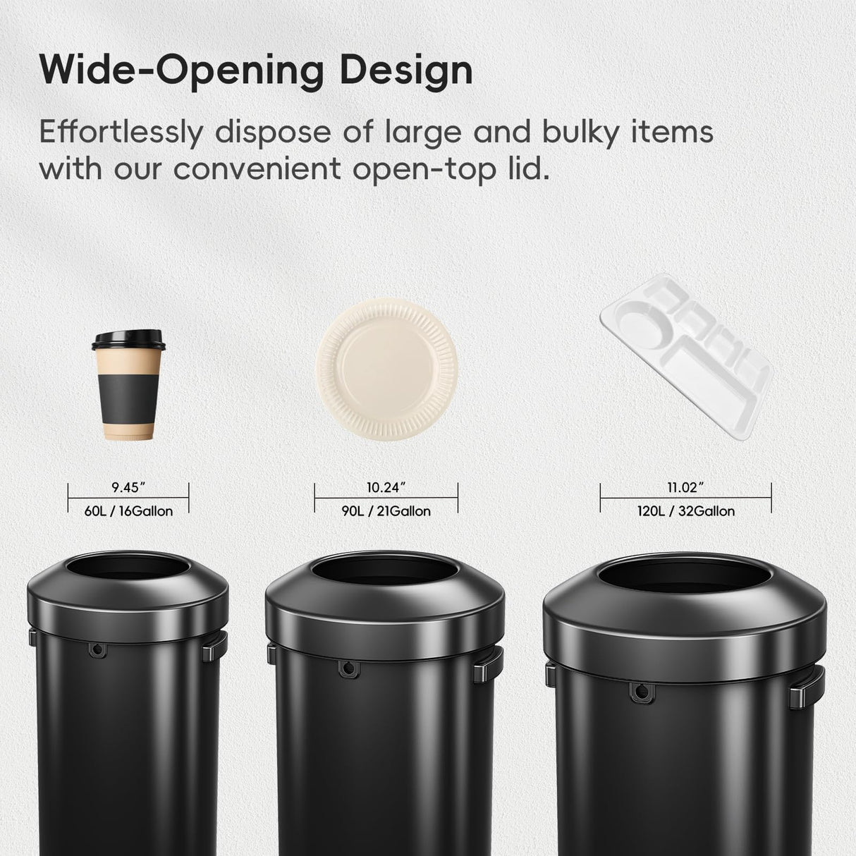 EKO Urban 32 Gallon Round Black Stainless Steel Open Top Waste Bin, Tall Commercial Trash Can for Indoor/Outdoor, Extra Large Metal Garbage Bin for Office, Restaurant, Restroom,120L