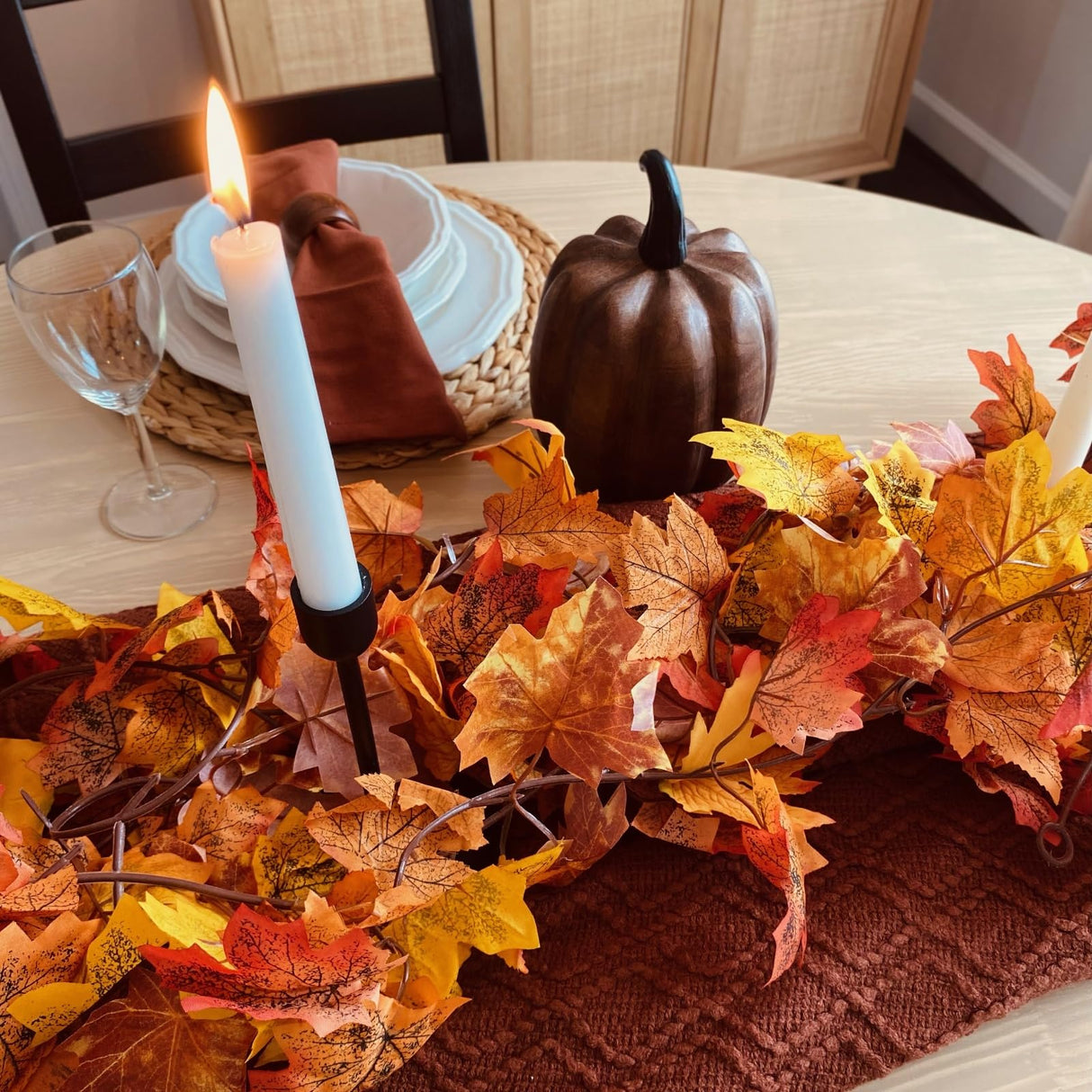 CQURE 9 Pack Fall Leaf Garland, Total 53.1Ft Artificial Fall Vines Autumn Garland Fall Maple Leaves Thanksgiving Decor for Home Wedding Fireplace Christmas