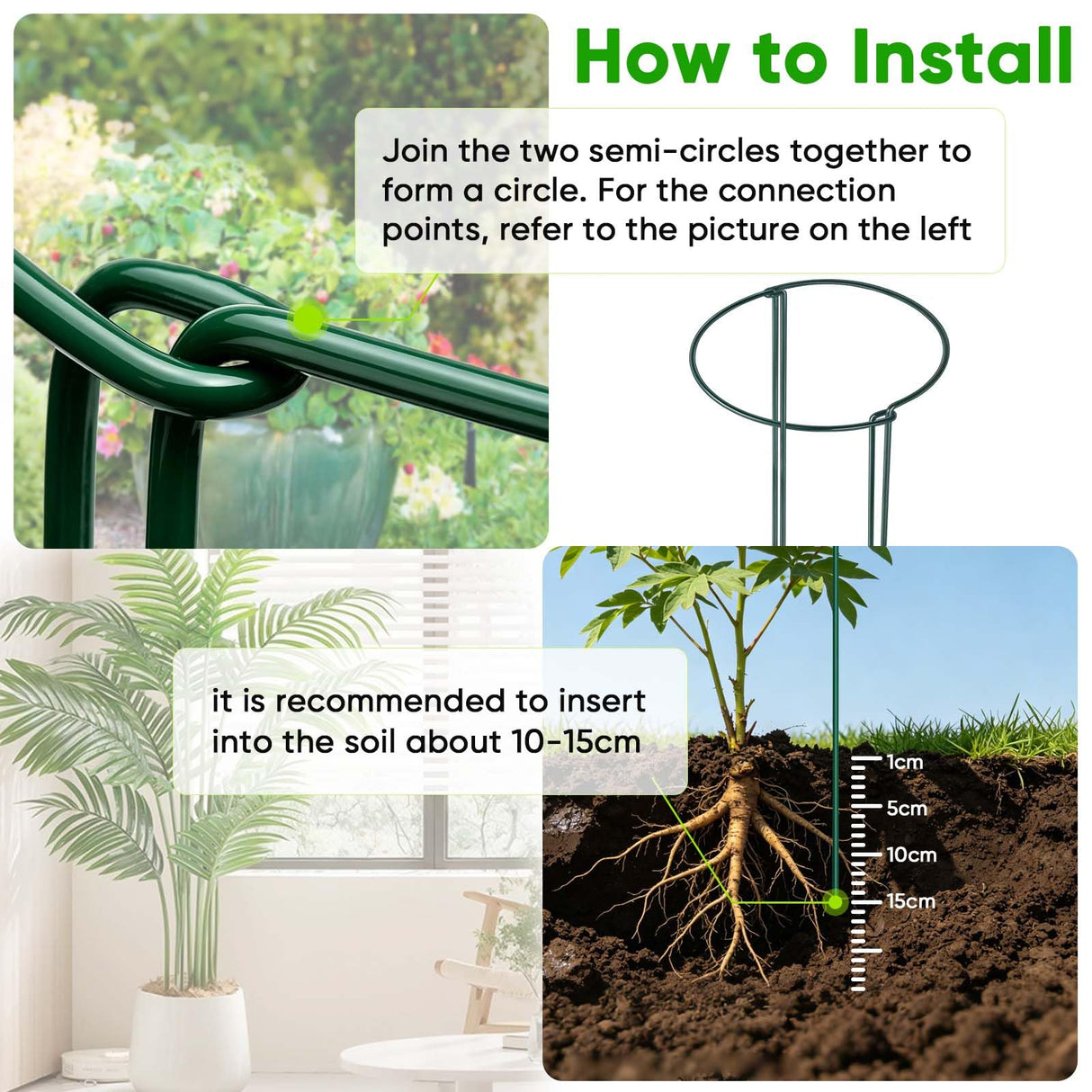 HiGift Peony Cages and Supports 24" H x 10" W, 8 Pack Tall Snake Plant Support Stake Half Round Metal Garden Stake for Indoor and Outdoor Plants, Flower Support Ring Border for Tomato,Hydrangea,Rose