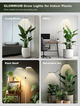 GLOWRIUM Smart Grow Lights for Indoor Plants, 48W Full Spectrum Plant Lights with Bluetooth App, Adjustable Height 47-70.9", Auto Timer, Indoor Plant Lamp for Large Tall Plants（Black 48W）