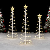 JOIEDOMI 3 Pack Spiral Christmas Tree Lights, 218 LED Outdoor Lighted Tree with Star Topper & Stakes, Christmas Decorations for Yard Porch Patio Garden Holiday Xmas Eve Night Décor, Warm White