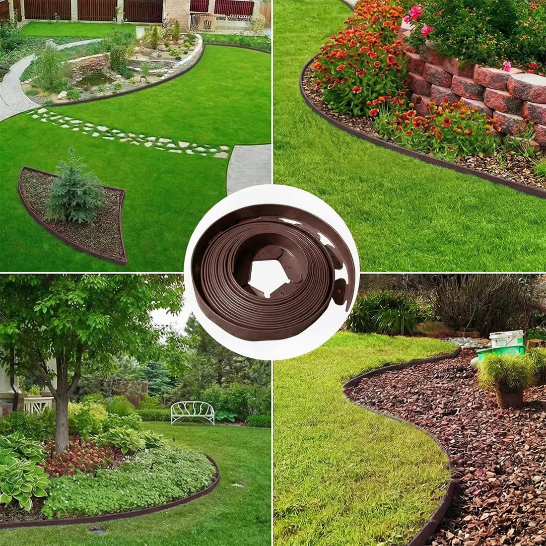 Landscape Edging, 3IN Tall Garden Edging Borders,Flexible Lawn Edging Border Kit,Mini Plastic Fence for Yard Flowerbeds,Grass (Brown, 3 in x 49 FT)