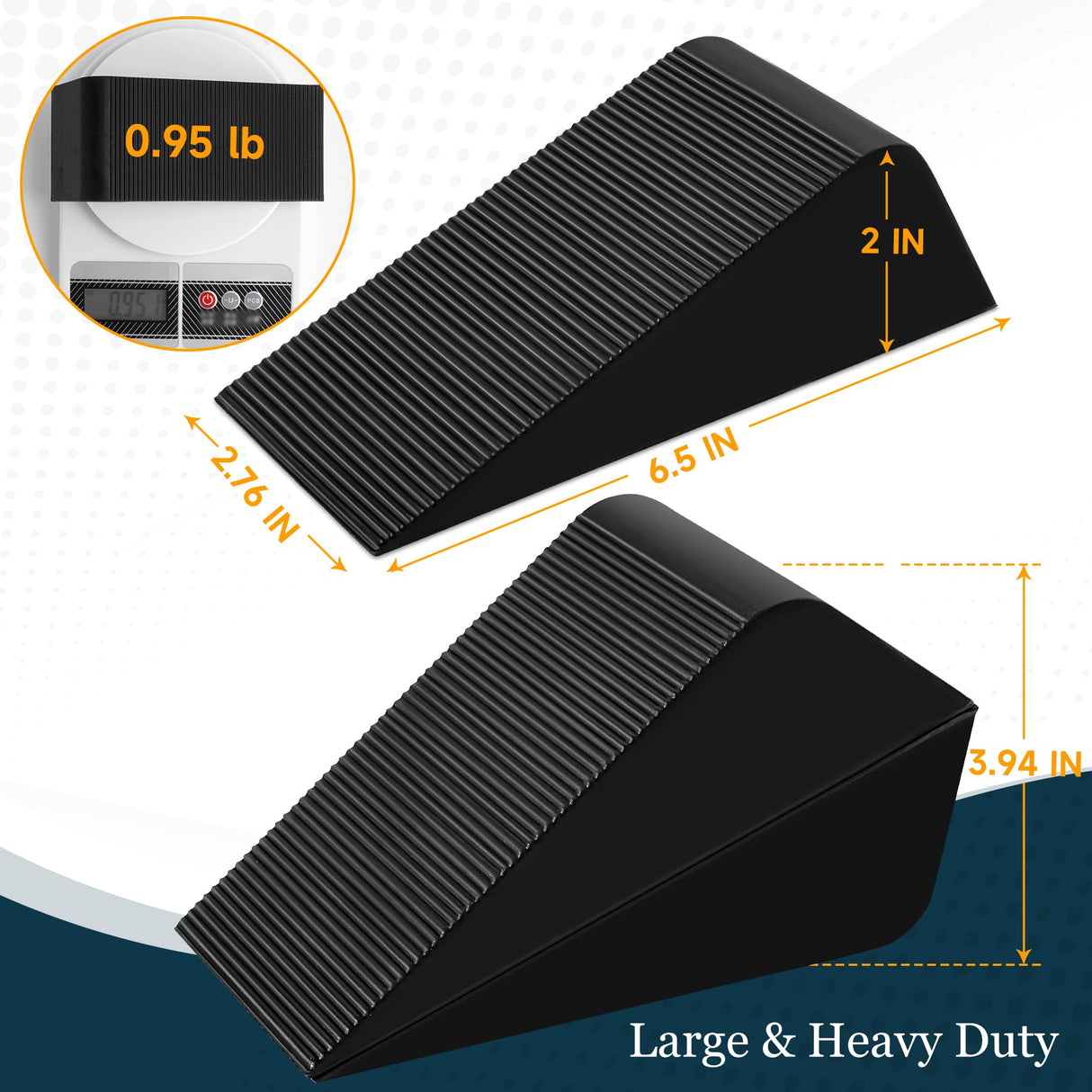 Large Rubber Door Stoppers Wedge for Bottom of Door, Tall up to 2 Inch, 2-Pack Non-Slip Doorstops for Floor, Black Big Sturdy Doorstop for Home Office School Commercial Use