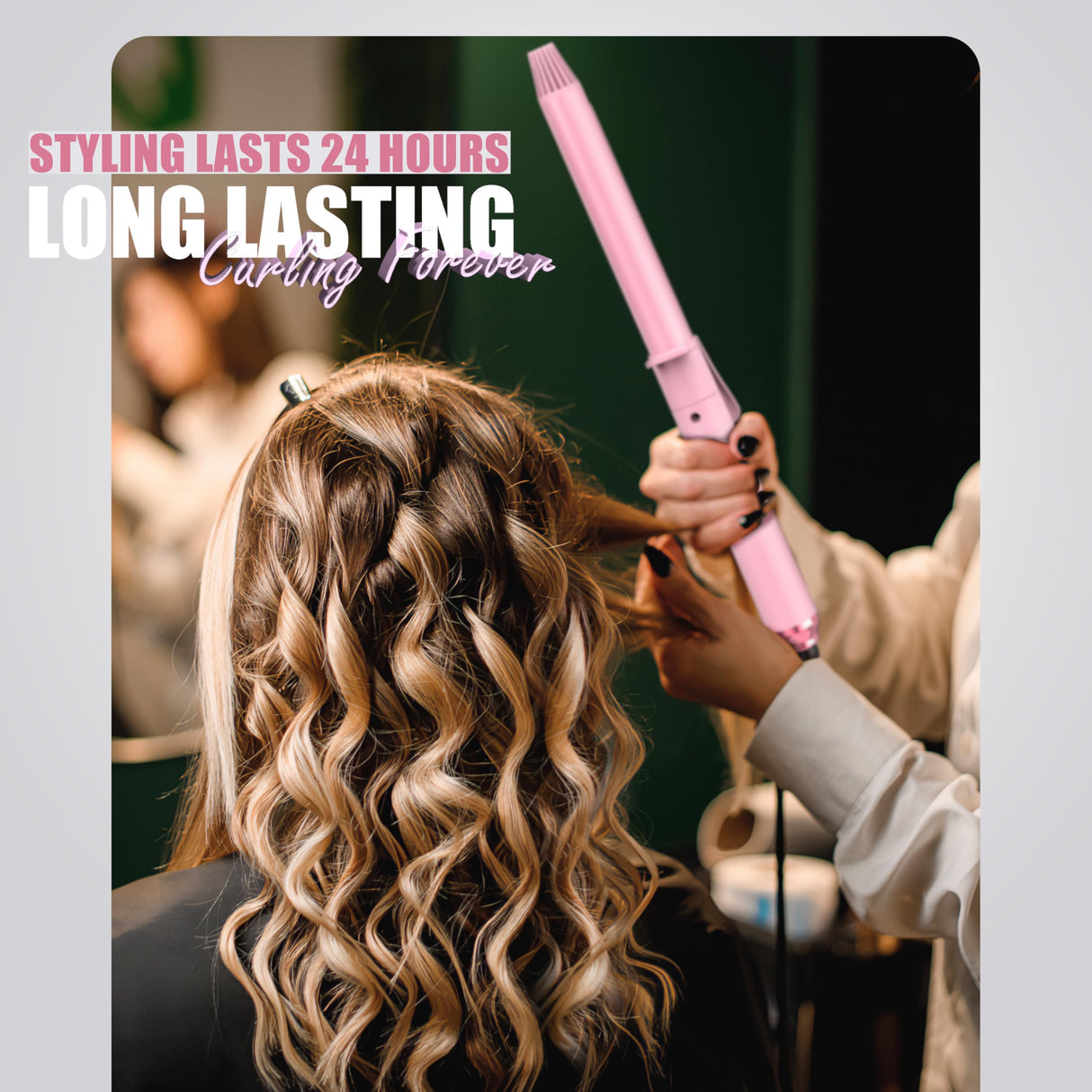 FARERY Long Barrel Curling Iron 1 Inch, Extra Long Curling Iron for Thin Hair, Infused Argan Oil & Keratin, 11 Adjustable Temp, Include Clips & Silicone Pad, Pink