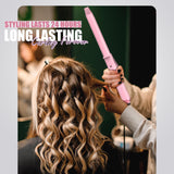 FARERY Long Barrel Curling Iron 1 Inch, Extra Long Curling Iron for Thin Hair, Infused Argan Oil & Keratin, 11 Adjustable Temp, Include Clips & Silicone Pad, Pink