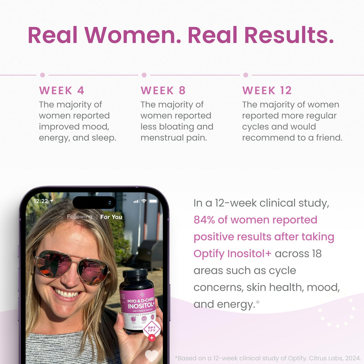 Optify Myo-Inositol & D-Chiro Inositol Supplement Powder for Women – 40:1 Ratio Plus Folate and Vitamin D – Support Healthy Hormonal Balance, Regular Cycles, & Ovarian Health – 30-Day Supply