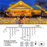 Icicle Lights for Outside, 33FT 400 LED Icicle Christmas Lights Outdoor, Waterproof & 8 Modes & Timer, Plug in Twinkle String Light for Indoor Patio Party Wedding Xmas Holiday Decorations, Warm White