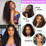 GARAXIS 250% Density 13X6 30 Inch Deep Wave Lace Front Wigs Human Hair Curly Wig Wet and Wavy HD Lace Front Wig Pre Plucked Frontal Wigs