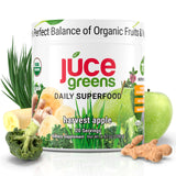 JUCE Green Superfood Powder, Organic Fruits and Veggies Supplement W/ 77 Superfoods Plus Prebiotic Probiotic Blend, Harvest Apple Flavor - 20 Servings (230 g) - By Terra Kai Organics