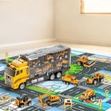 NIPLOOOW Kids Boys Construction Truck Vehicle Toy Set with Play Mat and Die-Cast Toy Car, Transport Carrier Truck for Kids 3-5, Birthday Gifts Toys for 3-8 Year Old Boys