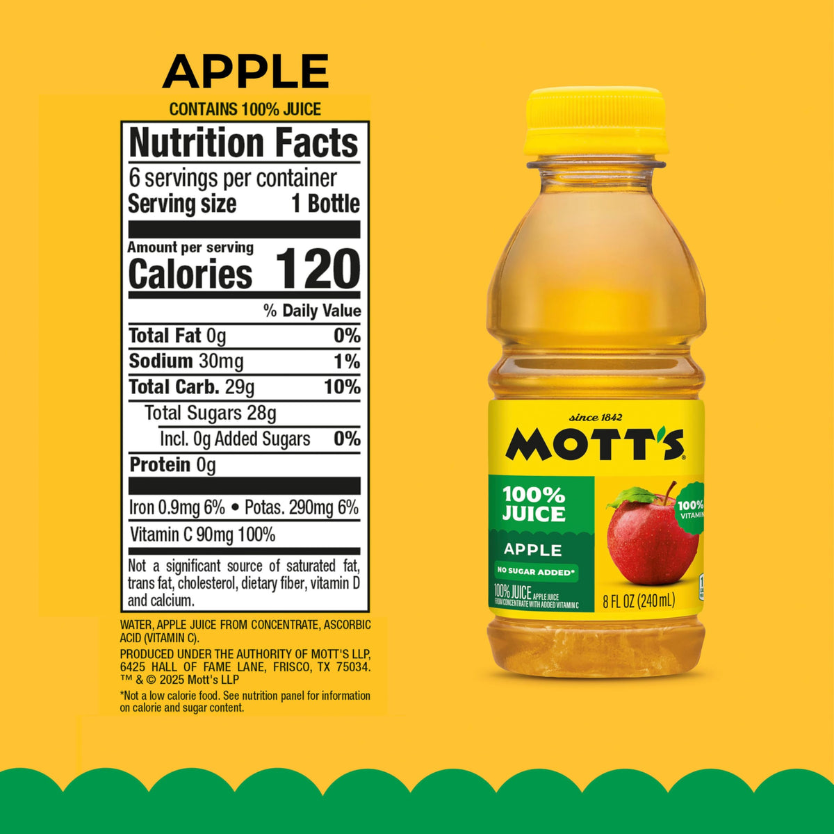 Mott's 100% Original Apple Juice, 8 Fl Oz Bottles, 24 Count (4 Packs Of 6), 2 Servings Of Fruit, 100% Fruit Juice, Gluten-free, Caffeine-free, Kosher, Contains No Artificial Colors Or Sweeteners