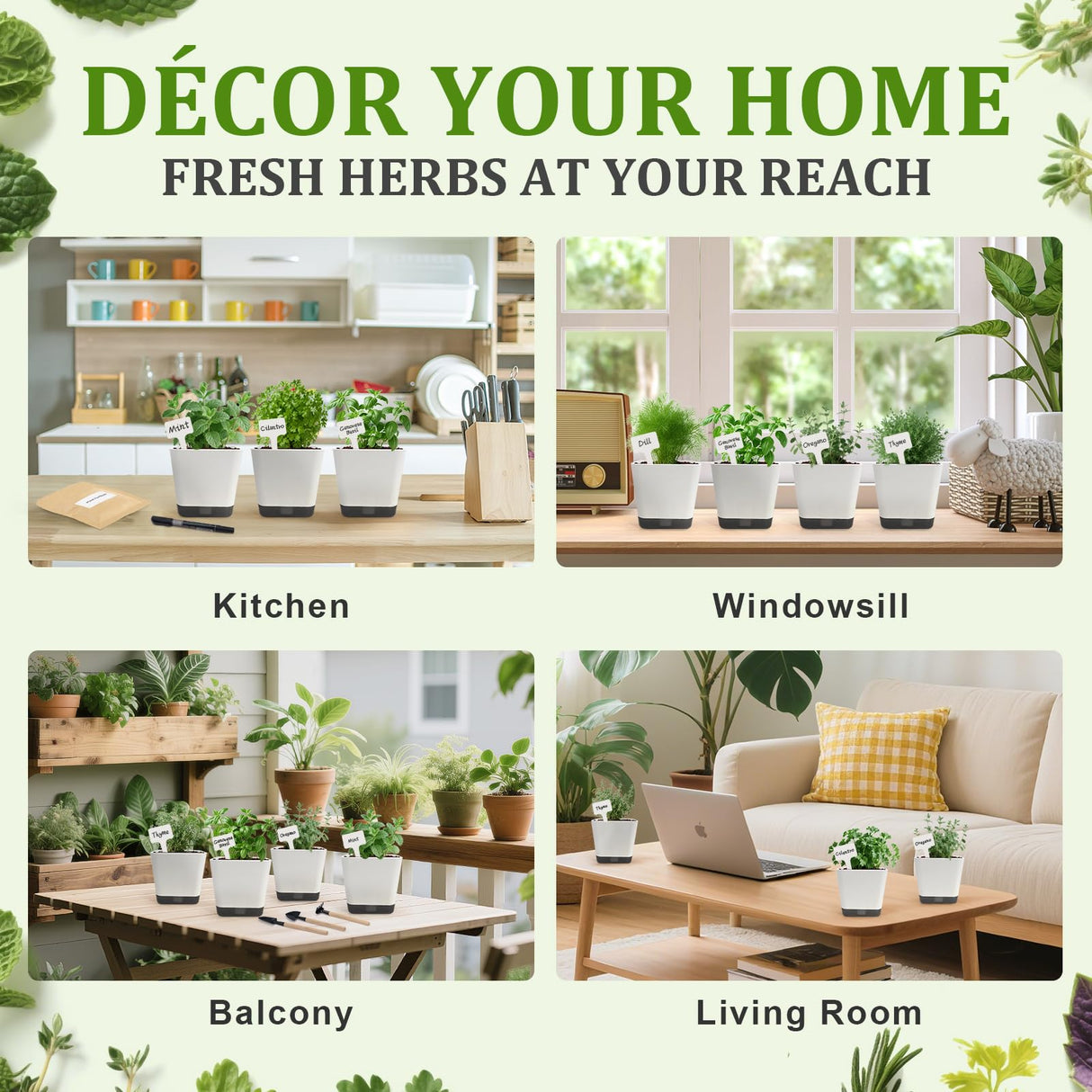 10-Set Indoor Herb Garden Starter Kit, 7 Seeds Growing into Basil, Parsley, Thyme, Mint, Cilantro, Dill, Oregano Including 10 White Pots, Markers, Nutritional Soil, Ideal Christmas Gifts for Women