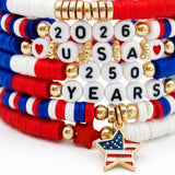 Cmfuegsk 250th USA Patriotic Bracelets Set, 4th of July Bracelets, USA Bracelets, Red White Blue Beaded Stretch Bracelets, Patriotic Jewelry for Women, 250 Anniversary USA Merchandise