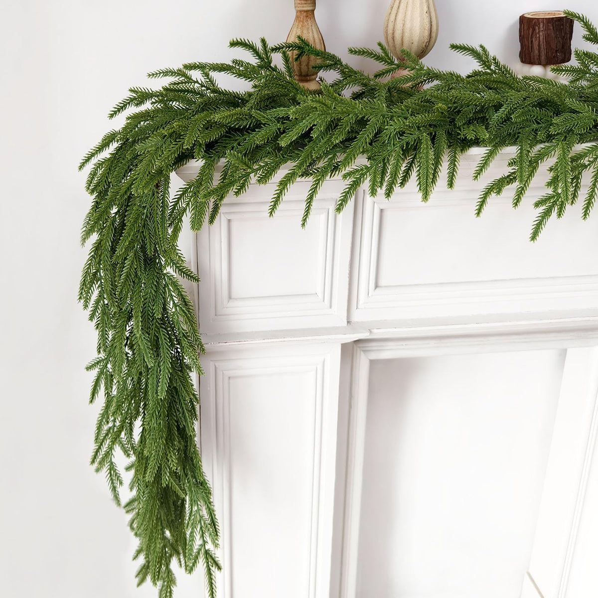 Cherica 2 Pcs 6 Ft Christmas Norfolk Pine Garland with Lights for Mantle