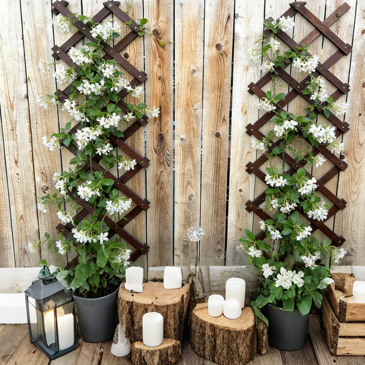 2Pcs Expandable Garden Trellis, 13" x 68" Thickened Wooden Lattice Trellis for Climbing Plants Outdoor Ivy Vine Rose Clematis for Garden Fence Wall Patio Room Decor (2Pcs Brown)