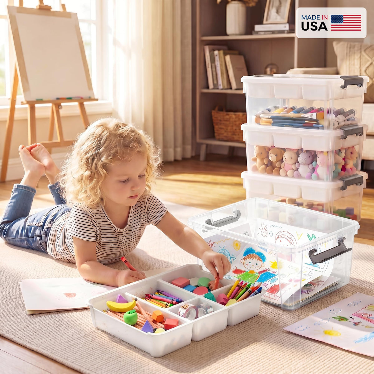 Citylife 17QT Clear Craft Organizers and Storage Box with Removable Tray