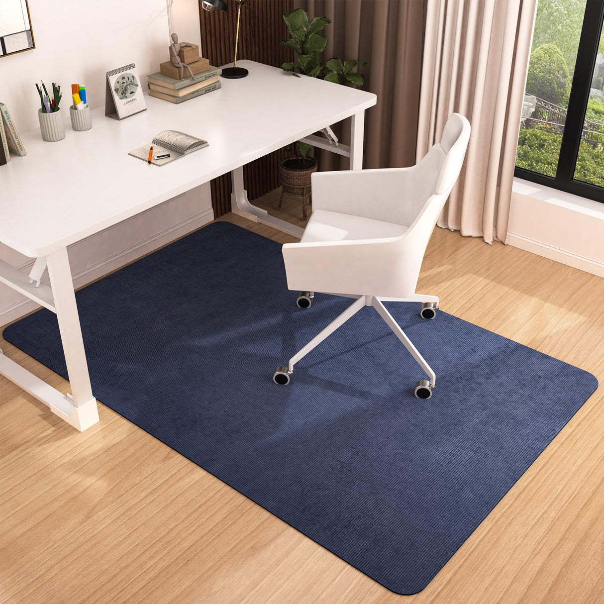 Placoot Office Chair Mat for Hardwood Floor, 55"x35" Corduroy Surface Computer Chair Mat, Desk Chair Mat, Large Anti-Slip Rubber Bottom Floor Protector for Home Office Brown