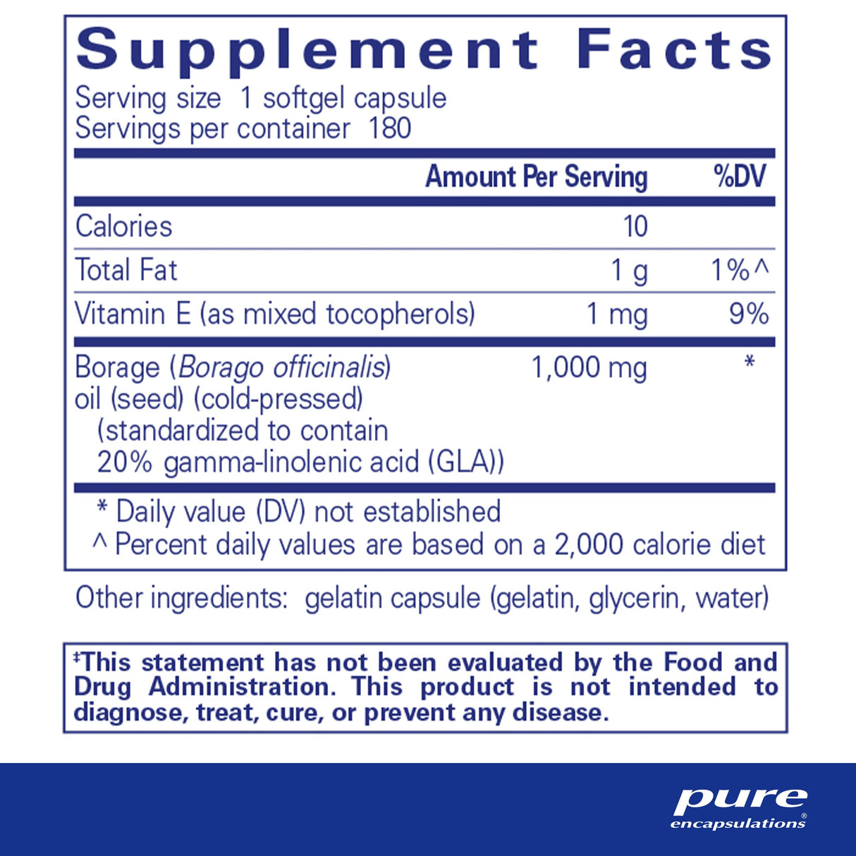 Pure Encapsulations Borage Oil | Hypoallergenic Dietary Supplement | 180 Softgel Capsules