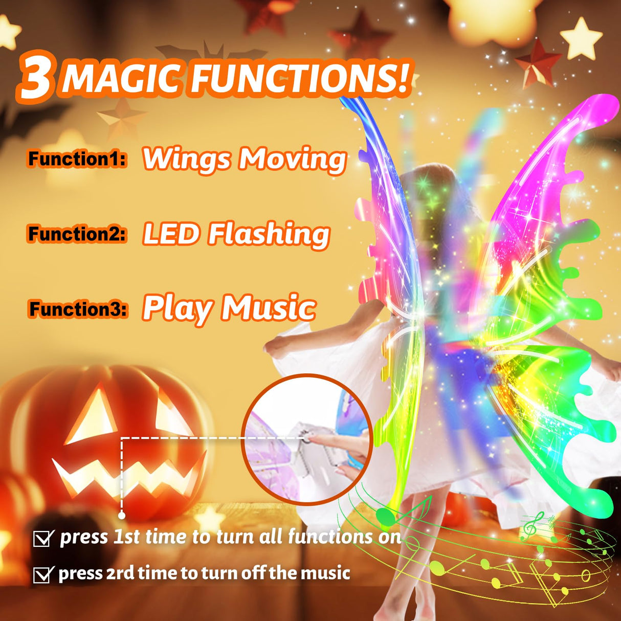 Electric Light Up Butterfly Wings Moving with Music - Princess Costume Crown Wand Dress Up, Princess Toys for Kids Ages 3-6 5-7 as Halloween Valentine Birthday Christmas Party Gifts