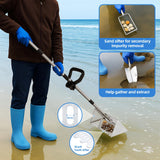 Large Stainless Sand Flea Rake Shark Tooth Sifter Comes Long Handle Sand Sifter for The Beach, 5-Section with Hand rake 16-Inch Wide Mesh Screen for Collecting Fleas , Shark Teeth, and Seashells