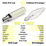 ALIDE E12 10W 6000K LED Candelabra Bulbs 100w Equivalent 1200lm 0.73 * 3.15inch, Non-dimmable, 5Pack