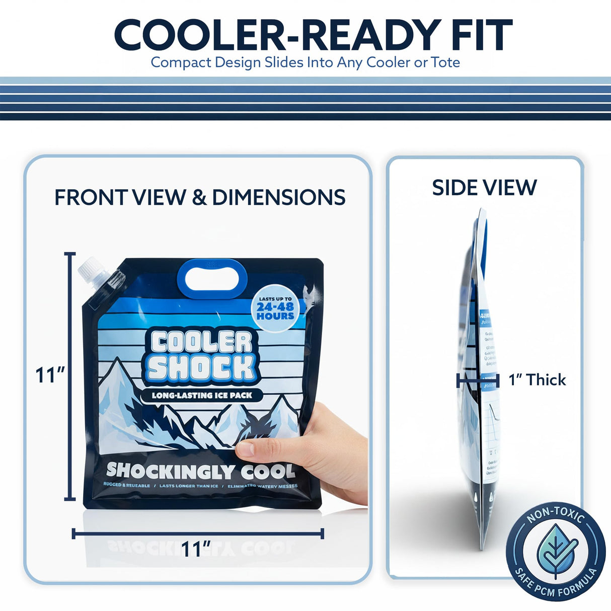 Cooler Shock Reusable Ice Packs for Cooler - Long-Lasting Freezer Packs with Built-in Handle - All-Purpose Medium Size, Pack of 4
