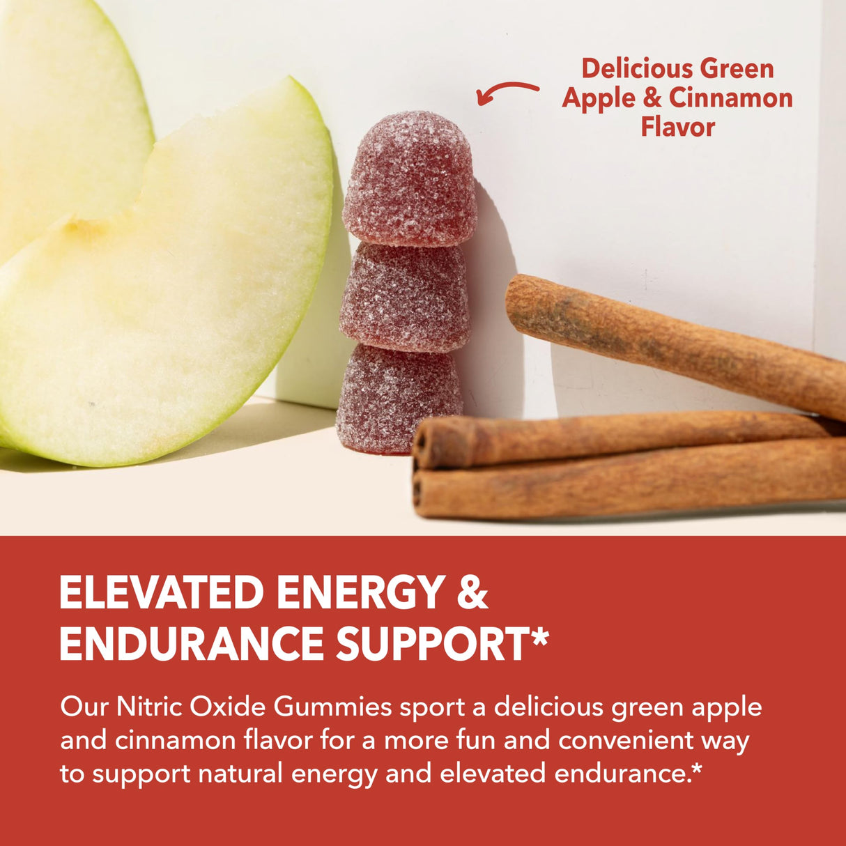 Nitric Oxide Gummies for Men and Women with L-Arginine and Beet Root - NO Gummies for Endurance and Recovery - 90 Count - Green Apple and Cinnamon Flavor - Vegan, Non-GMO, 1 Month Supply