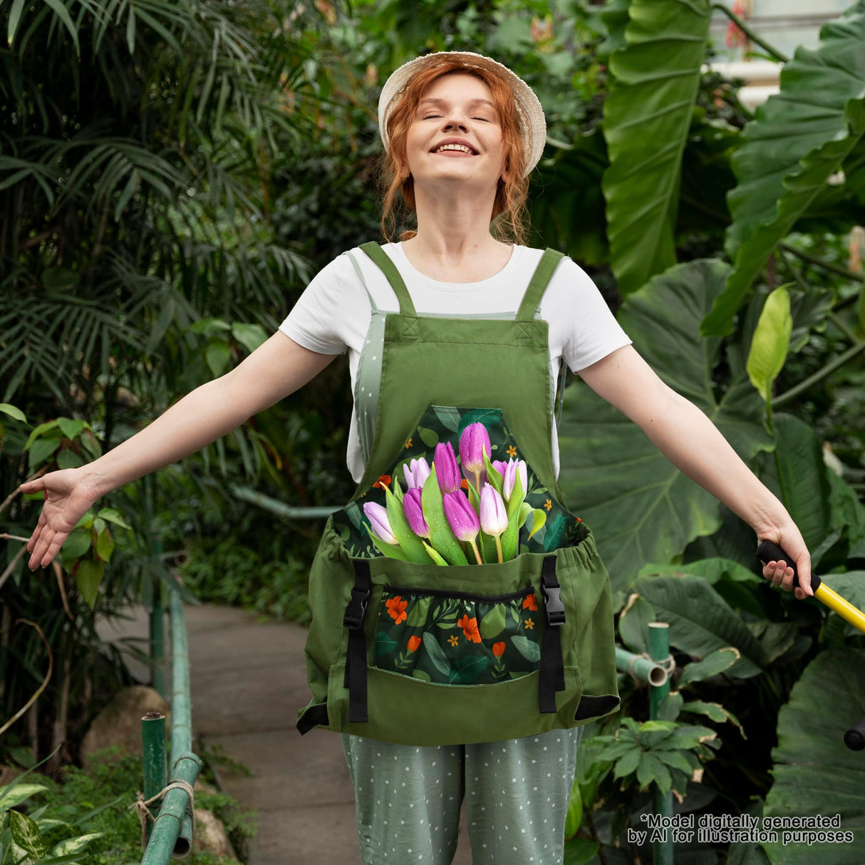 GeerDuo Gardening Apron with Quick Release Pockets for Women, Water Resistant Picking Pouch(Green)