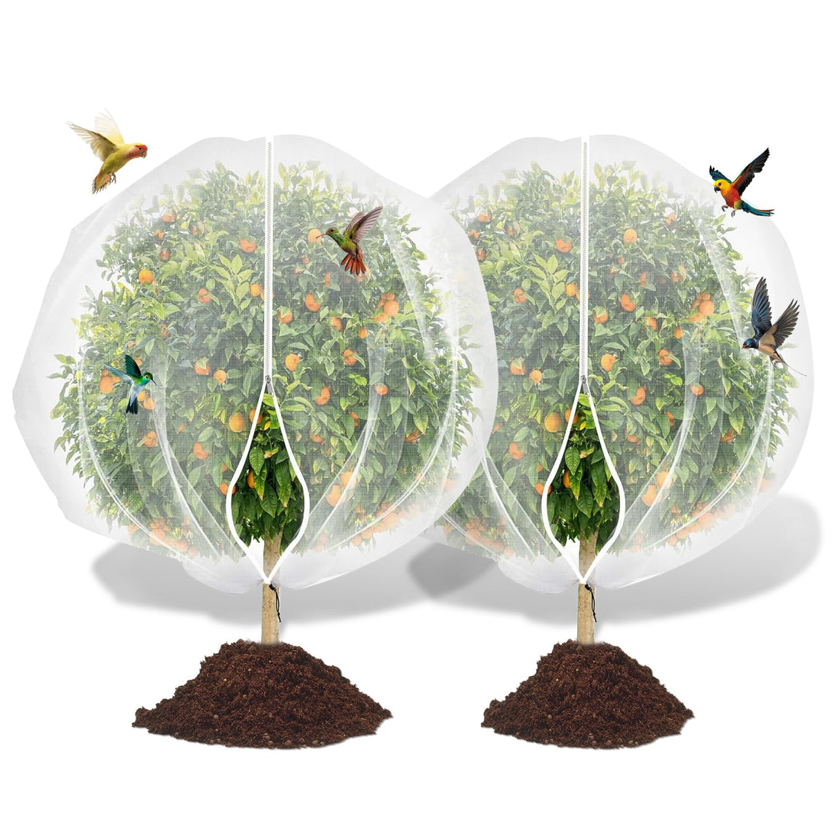 Garden Bird Netting for Insects, 2 Pack 5x3.28ft, Fruit Tree Netting with Zipper & Drawstring, Ultra Dense Mesh Plant Covers for Blueberry Tomato Cherry Peach Apple Trees Pest Barrier (5x3.28FT)