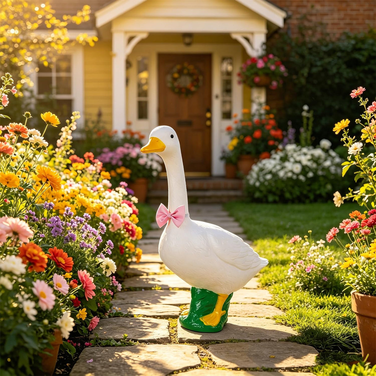 Stentec 23 Inch White Large Goose Garden Statue, Plastic Geese Figurine with Posable Adjustable Neck Design, Weatherproof for Yard Art Lawn Patio Porch Farmhouse Indoor Outdoor Home Decor