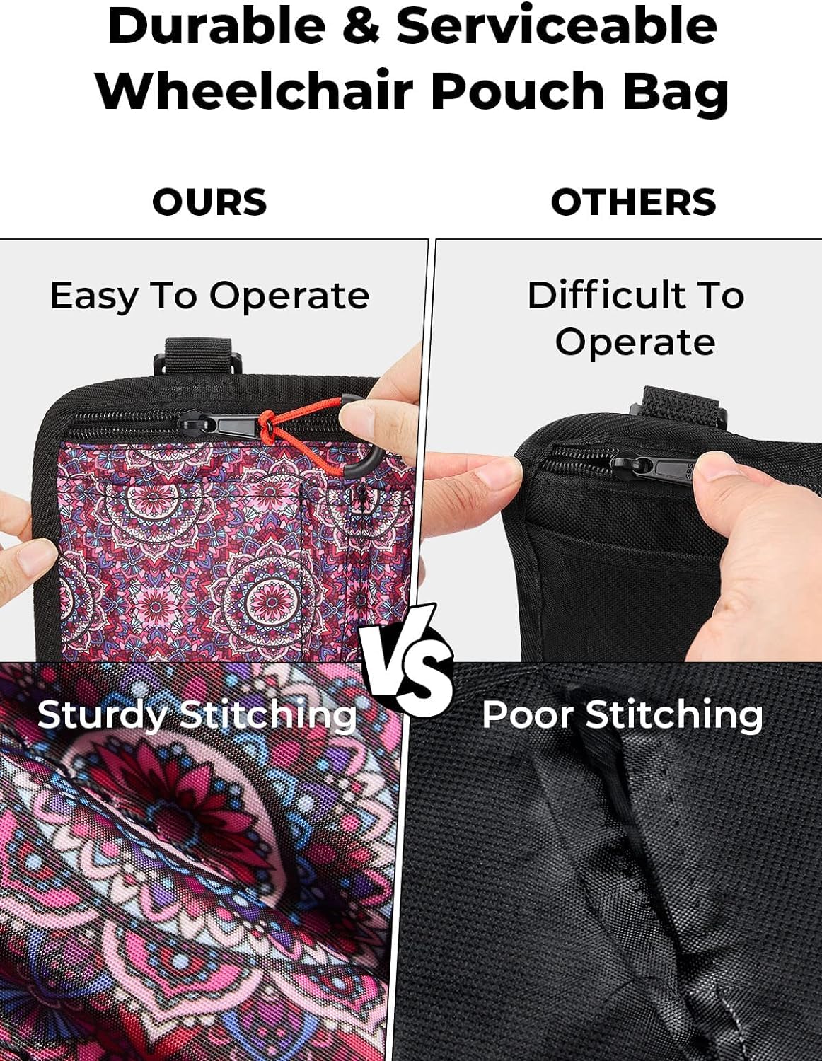 ZHCHG Wheelchair Side Bag with Cup Holder, Wheelchair Armrest Pouch Accessories for Walker, Rollator, Electric Scooter Wheelchairs, Ideal Gift for Mother's Day & Father's Day