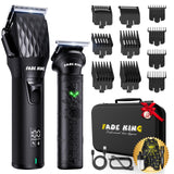FADEKING® Professional Hair Clippers for Men - Cordless Beard Trimmer for Men, LCD Display Hair Clippers and Trimmer Set for Barber Haircut & Mens Grooming with Travel Case(Black)