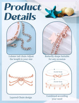 ORAZIO Toe Rings and Ankle Bracelets for Women Rose Gold Plated Anklet Toe Rings Cute Layered Anklets Open Tail Ring Adjustable Beach Foot Jewelry for Summer, Rose Gold