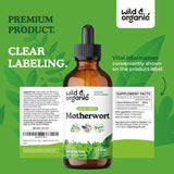 Wild & Organic Motherwort Tincture - Good Mood, Calmness, Overall Support - Supplements for Women with Motherwort Herb - Vegan, Sugar & Alcohol-Free Extract Drops - 4 fl oz