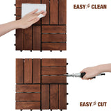 GREEN ALLUVIUM Premium Acacia Wood Interlocking Deck Tiles, 9 PCS 12"x12"x0.9" Patio Flooring, Waterproof Decking Tiles for Balcony, Backyard & Patio, All Weather Use (Dark Brown – Crossed Pattern)