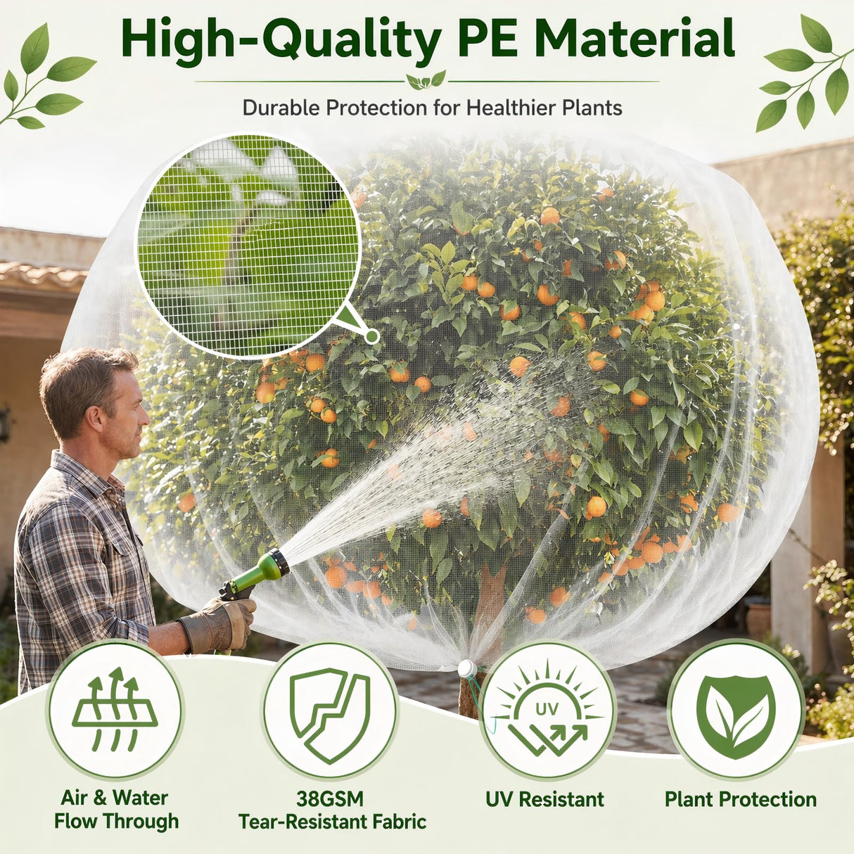 3 Pack 8 x 8 ft Large Fruit Tree Netting Covers with Zipper & Drawstring, Extra Fine Mesh Garden Netting for Blueberry Peach Apple Trees, Protects Fruit from Birds, Squirrels, Deer, Cicadas & Beetles